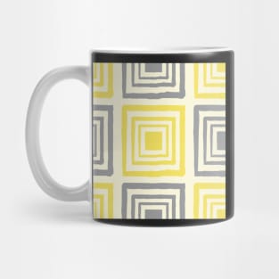 seamless repeating pattern with square shapes in yellow and grey on cream background Mug